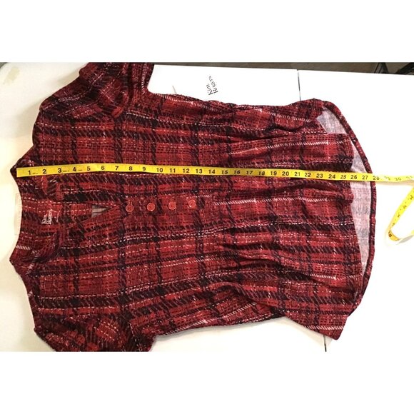 KIM ROGERS- WOMEN RED/WHITE BUTTON FRONT 3/4 SLEEVE SHIRT SIZE SMALL - Picture 7 of 8
